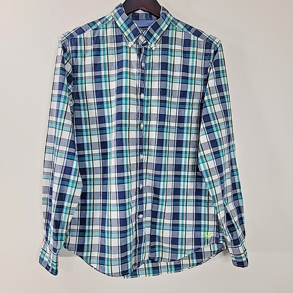 American Eagle Men’s Plaid Shirt Medium Long Sleeve Button Down Cotton Logo - Picture 1 of 7